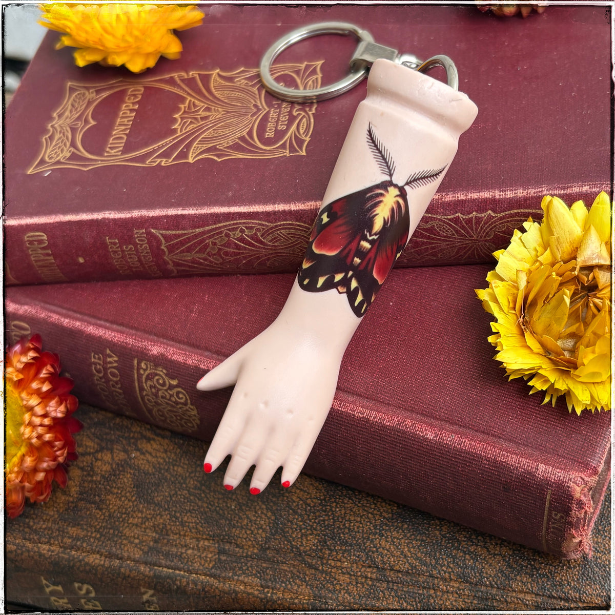 Porcelain Doll Arm Key Ring - Large Moth
