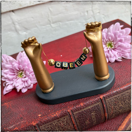 Small Recycled Porcelain Doll Arm Sign Holder - Queen