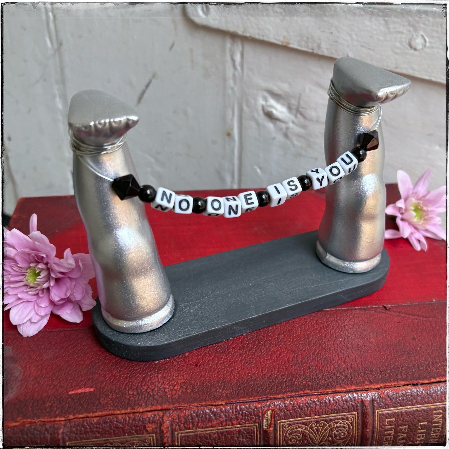 Medium Recycled Porcelain Doll Leg Sign Holder - No One Is You