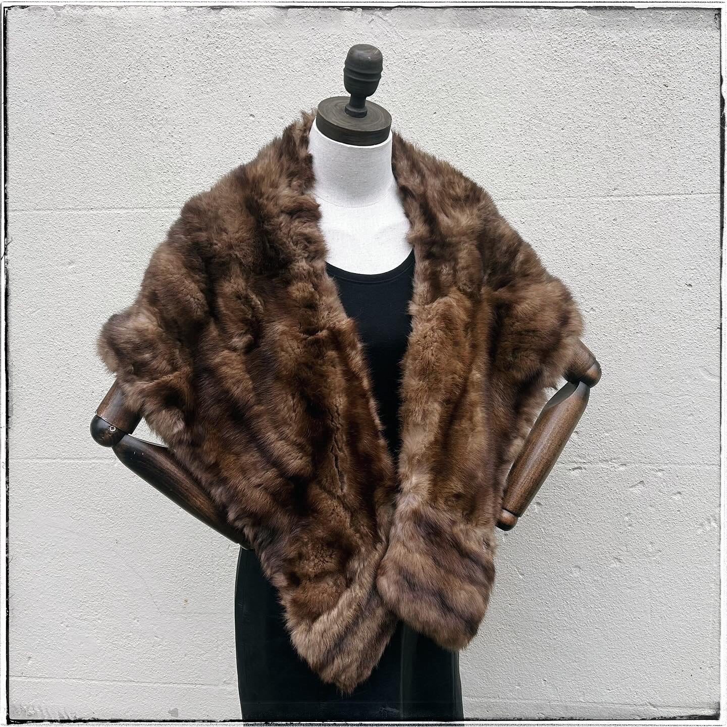 Vintage Large Brown Embroidered Real Fur Stole