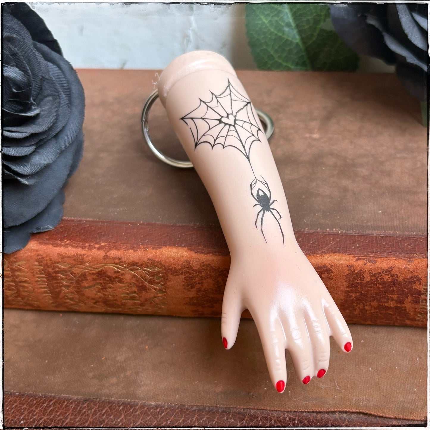 Large Doll Arm Key Ring - Heart Spiderweb