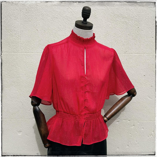 70s Red Angel Sleeve Blouse