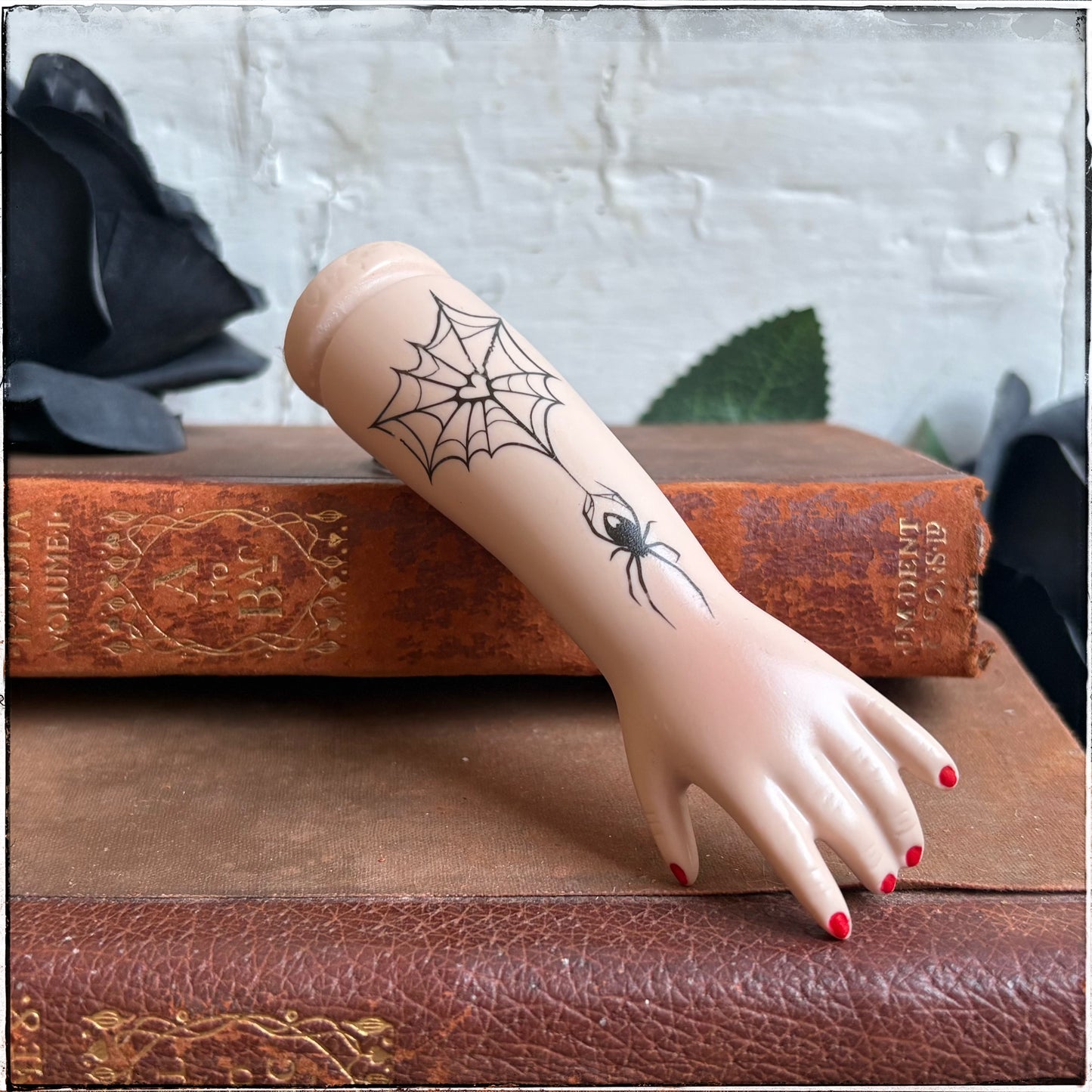 Large Doll Arm Key Ring - Heart Spiderweb