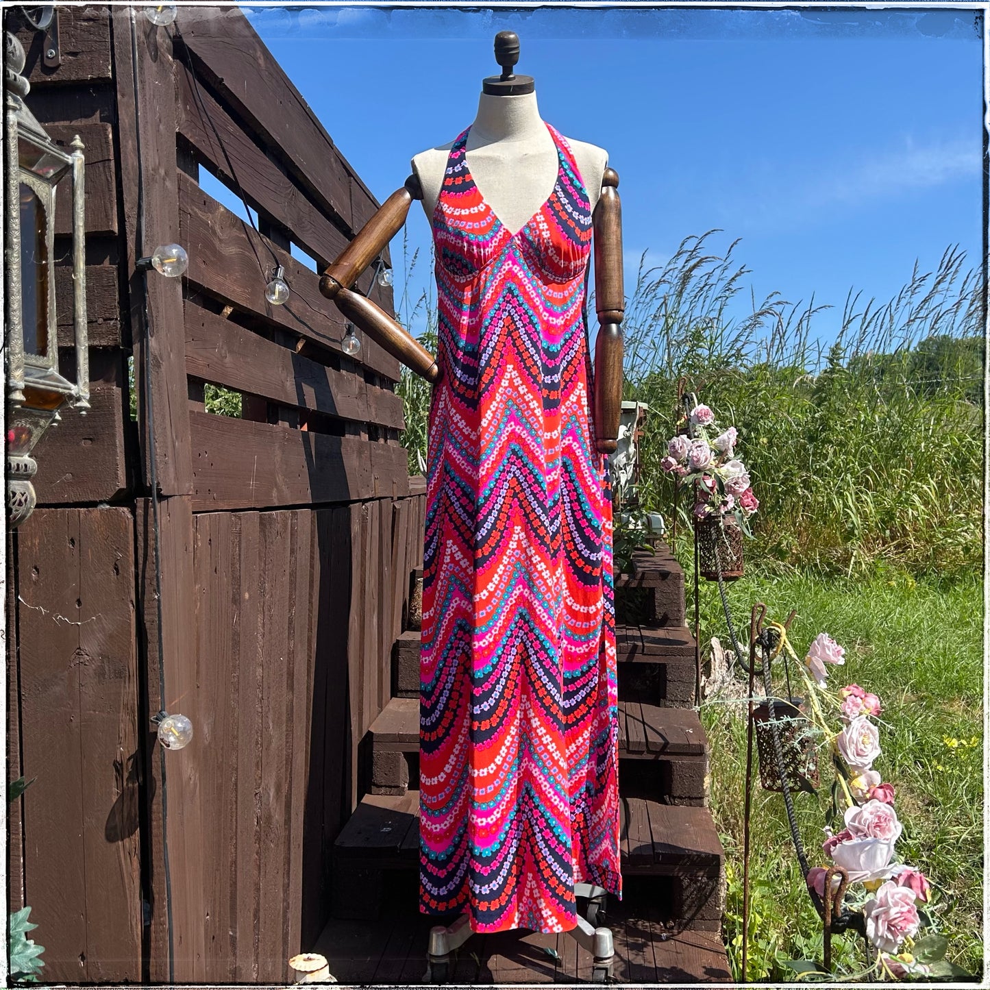 70s Elizabeth Stuart Halter Neck Maxi Dress