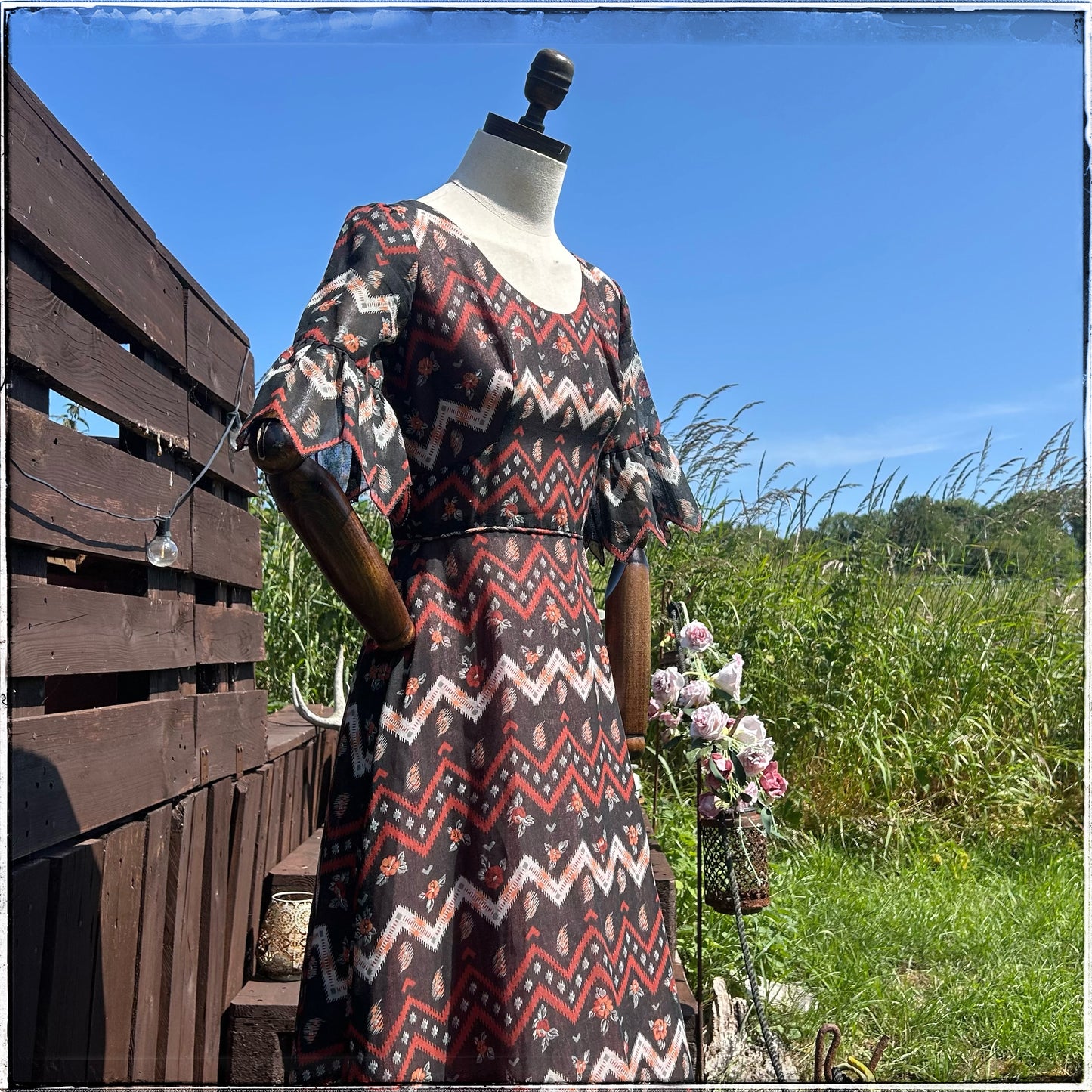 70s Vintage Geometric Print Maxi Dress