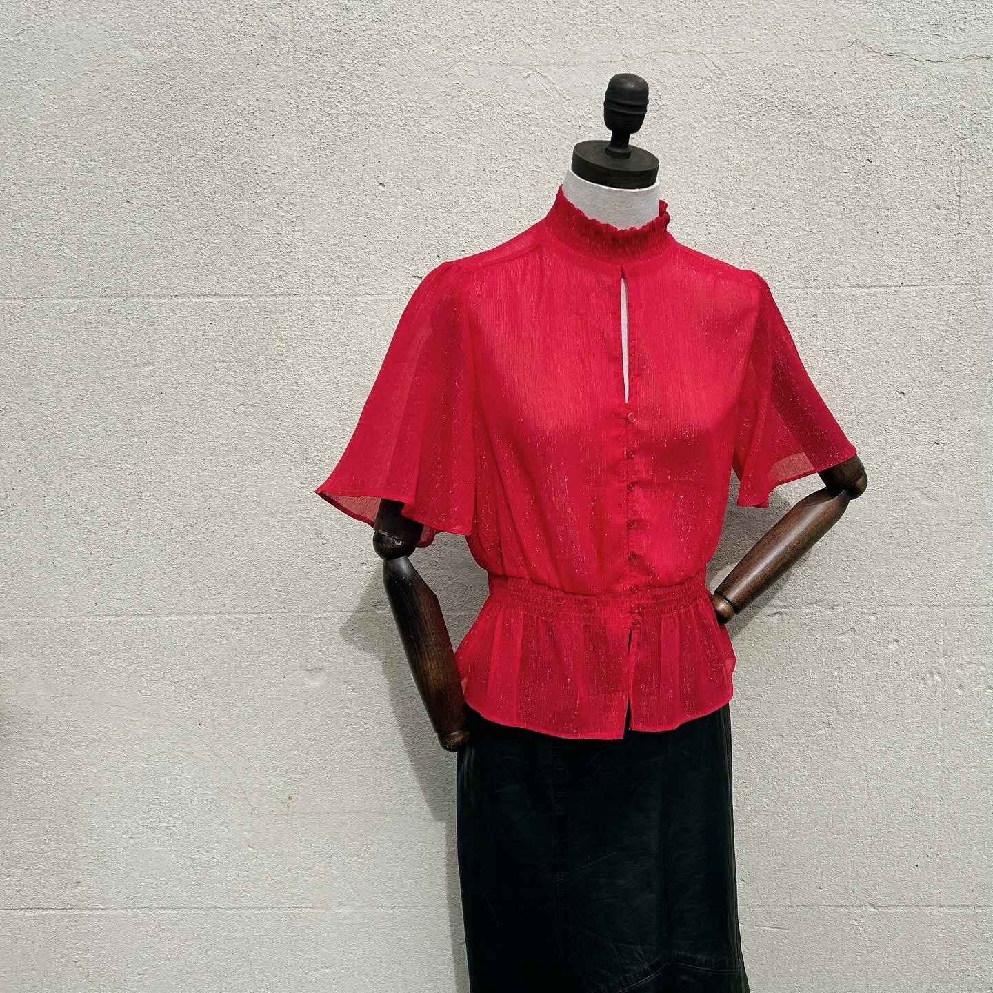 70s Red Angel Sleeve Blouse