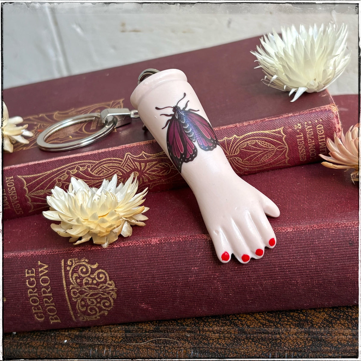 Porcelain Doll Arm Key Ring - Purple Moth