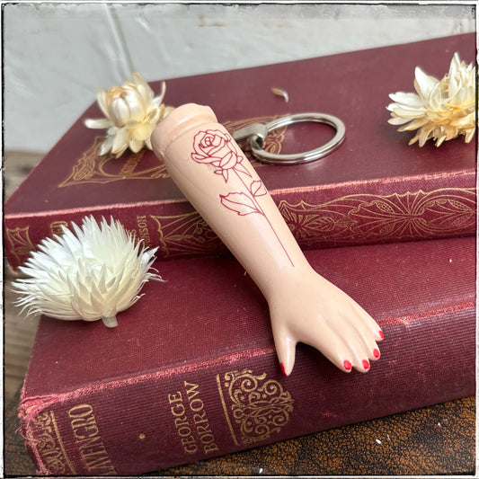 Porcelain Doll Arm Key Ring - Rose Gold Rose