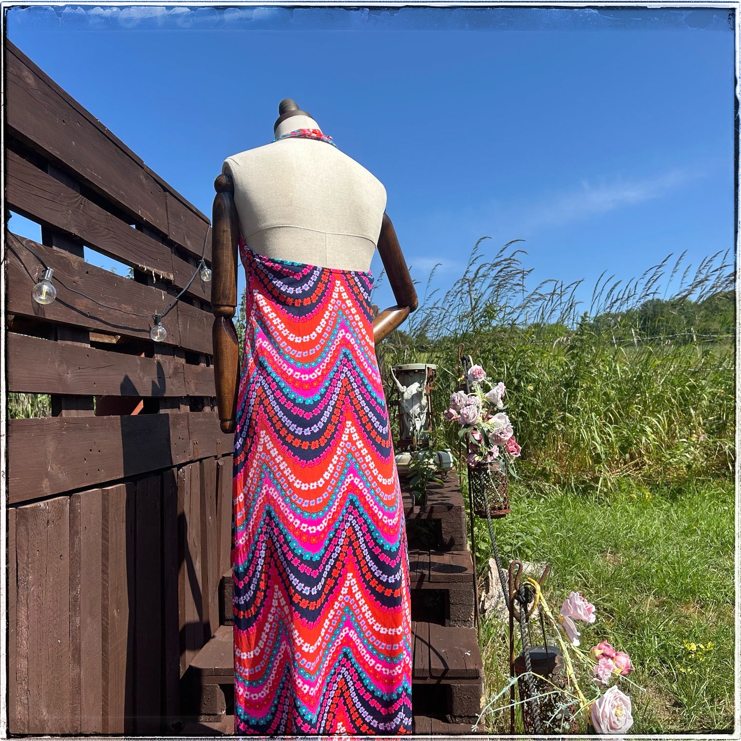 70s Elizabeth Stuart Halter Neck Maxi Dress