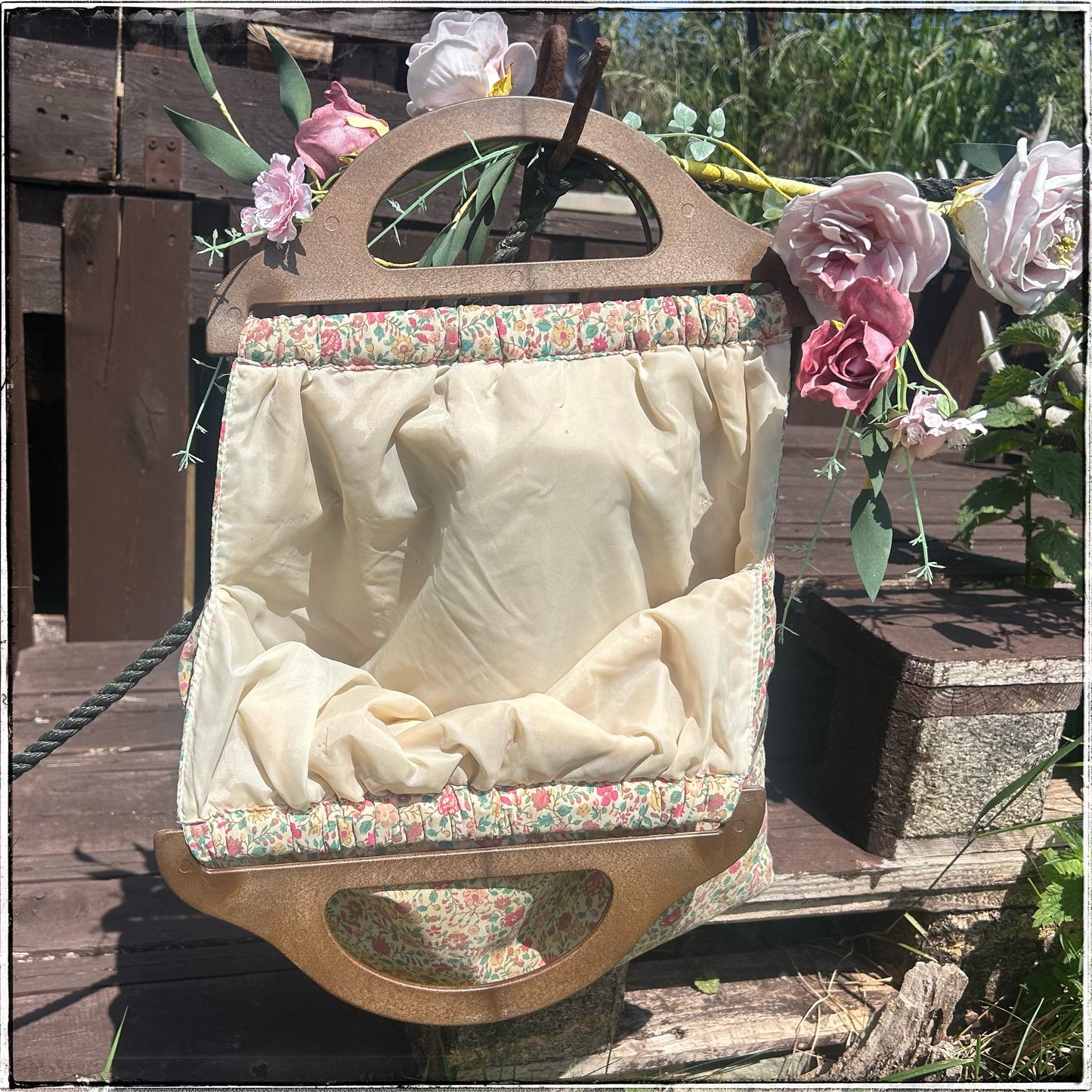 70s Vintage Floral Knitting Bag