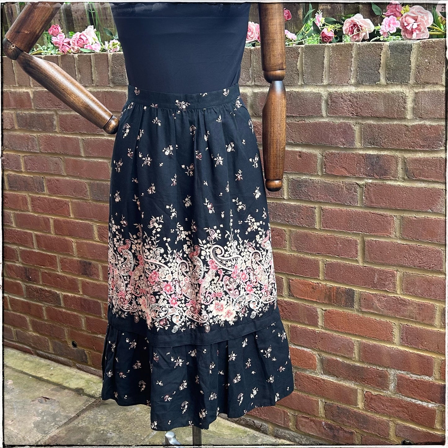 Vintage Floral Boho Midi Skirt