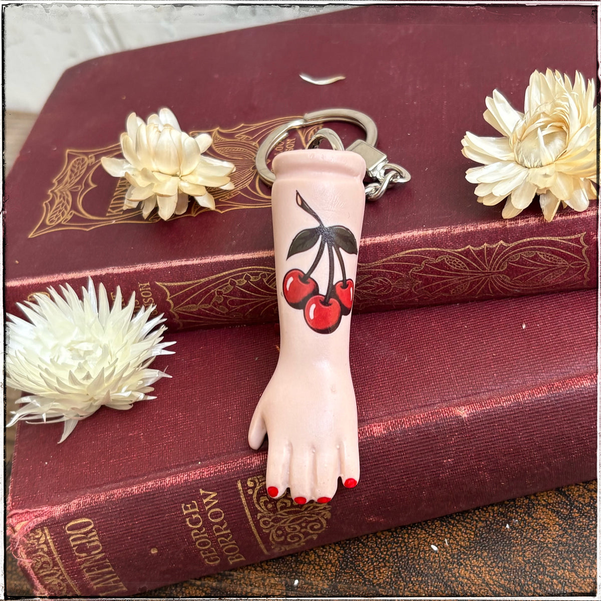 Porcelain Doll Arm Key Ring - Cherries