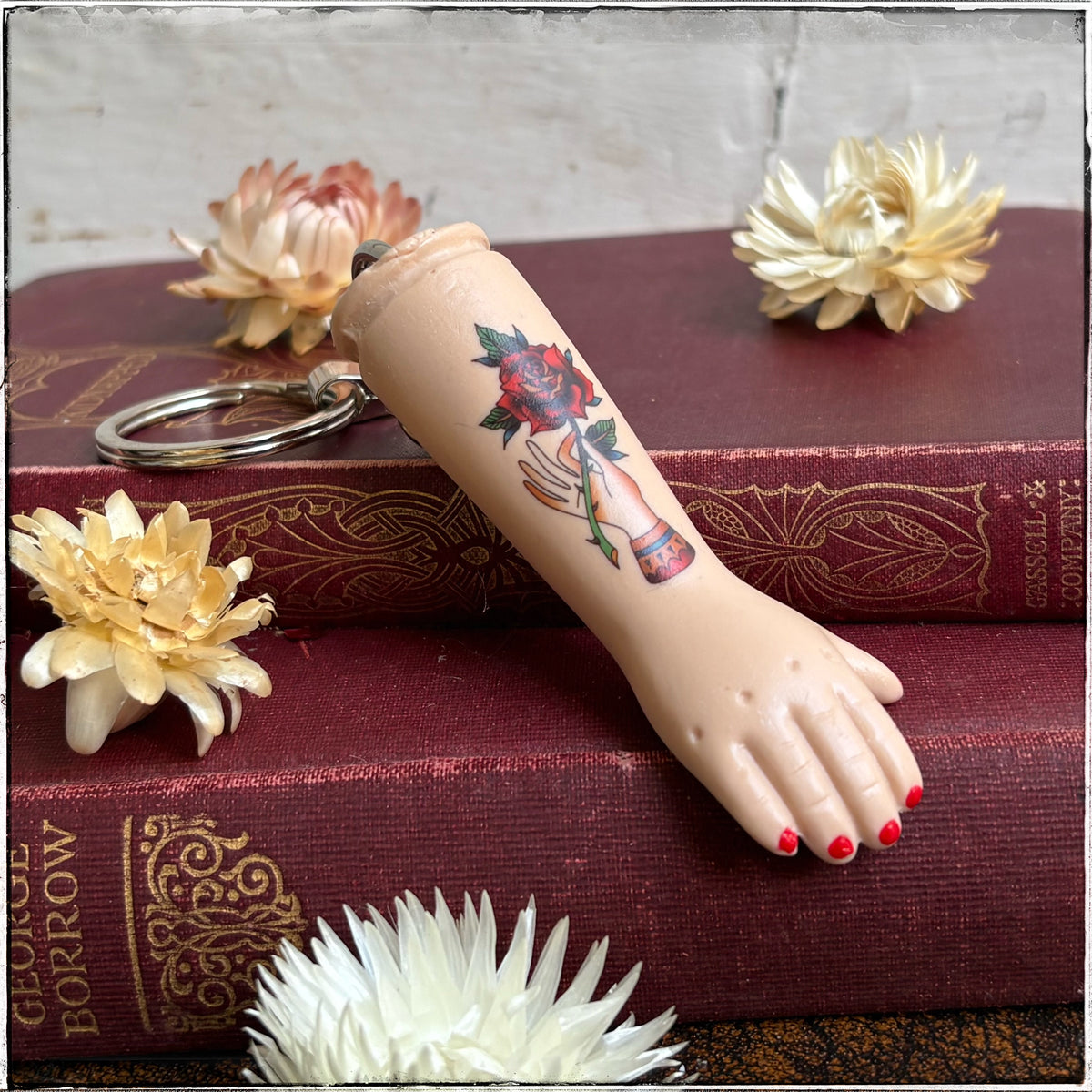 Porcelain Doll Arm Key Ring - Rose in Hand