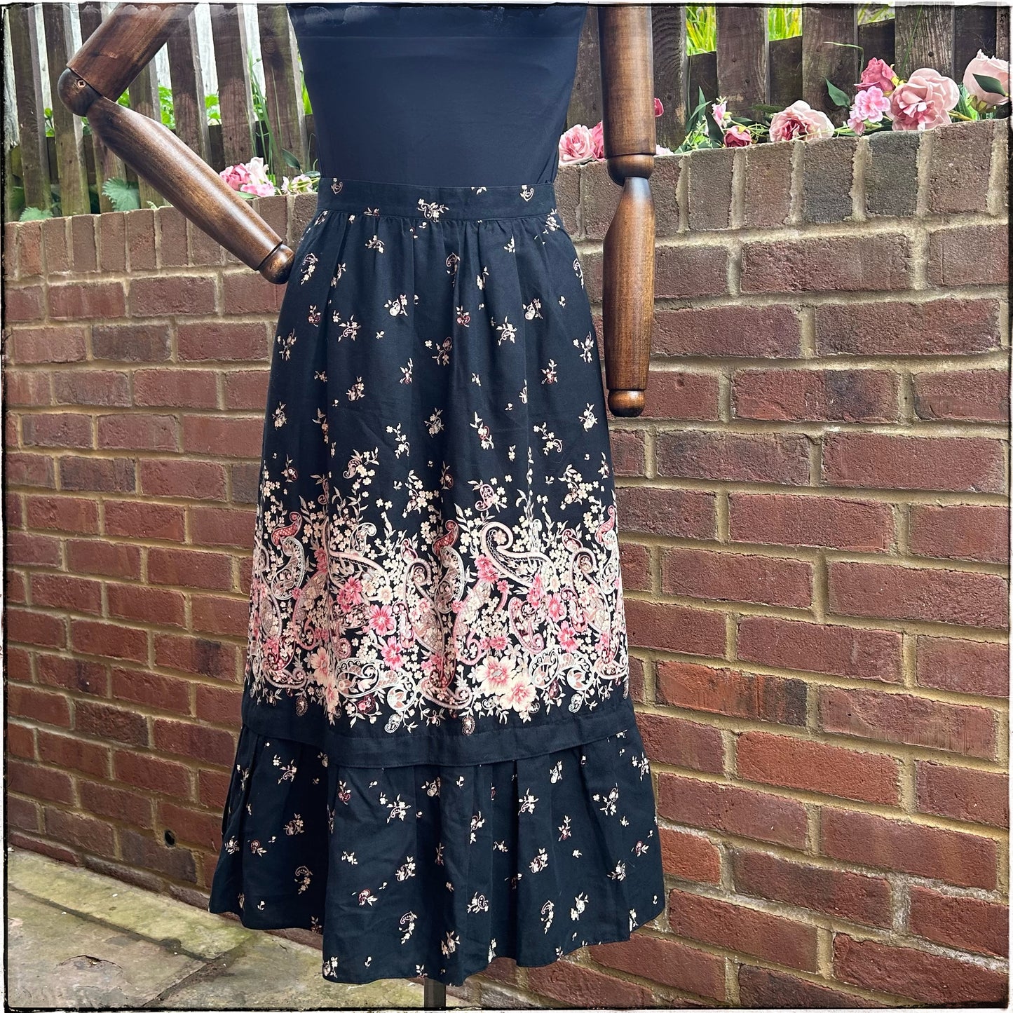 Vintage Floral Boho Midi Skirt