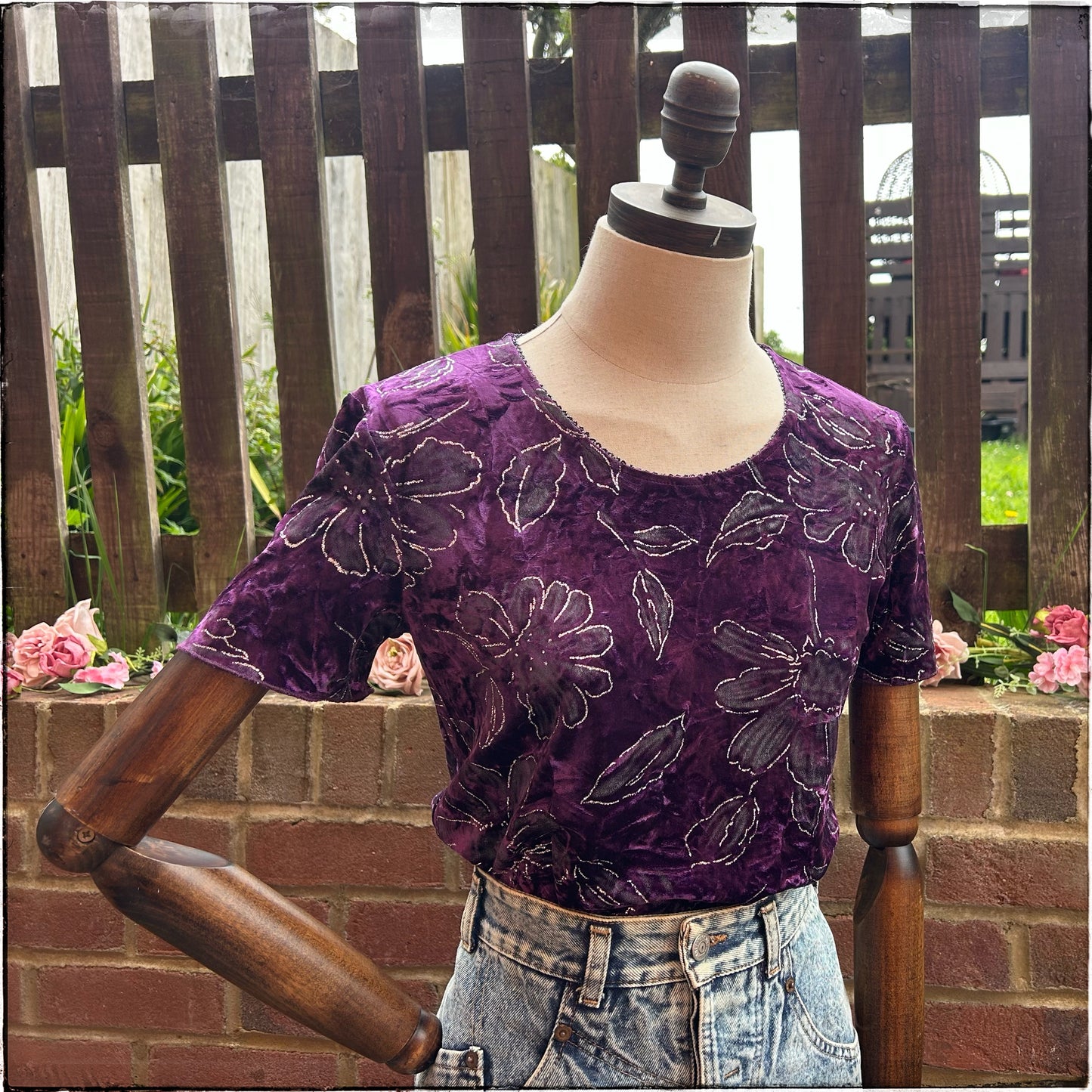 Purple Velvet Feel Embossed T-Shirt