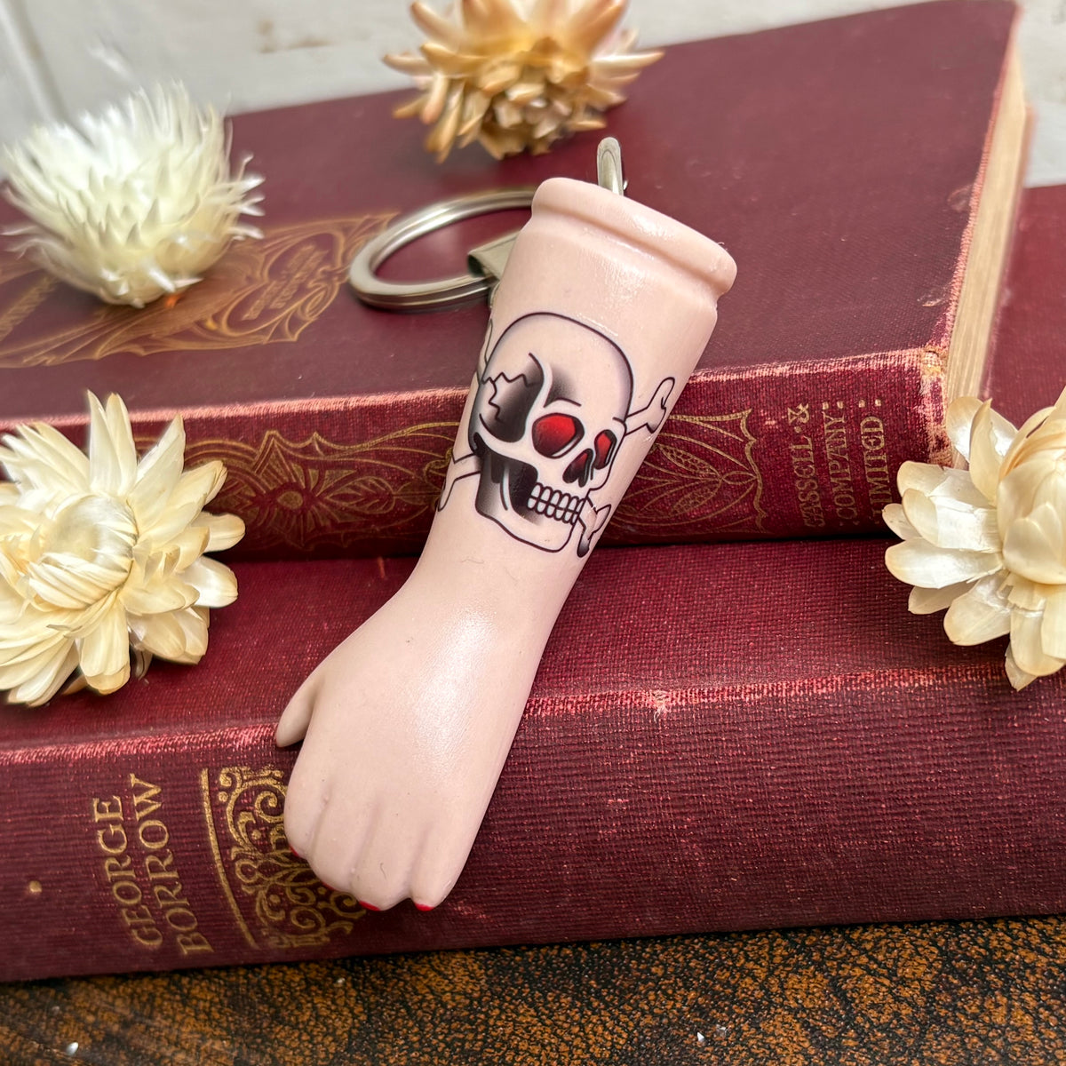 Porcelain Doll Arm Key Ring - Skull & Crossbones