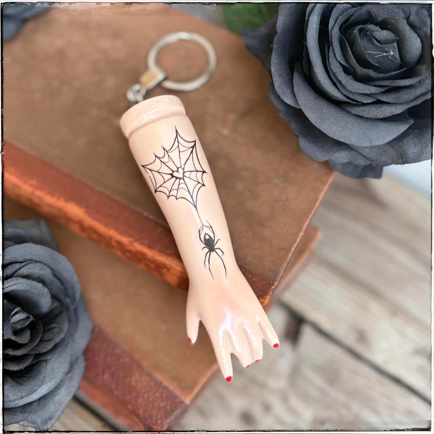 Large Doll Arm Key Ring - Heart Spiderweb