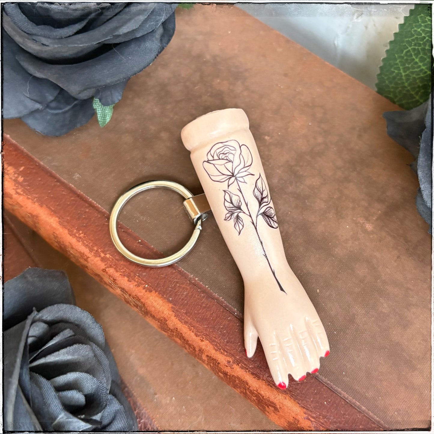 Doll Arm Key Ring - Large Single Rose