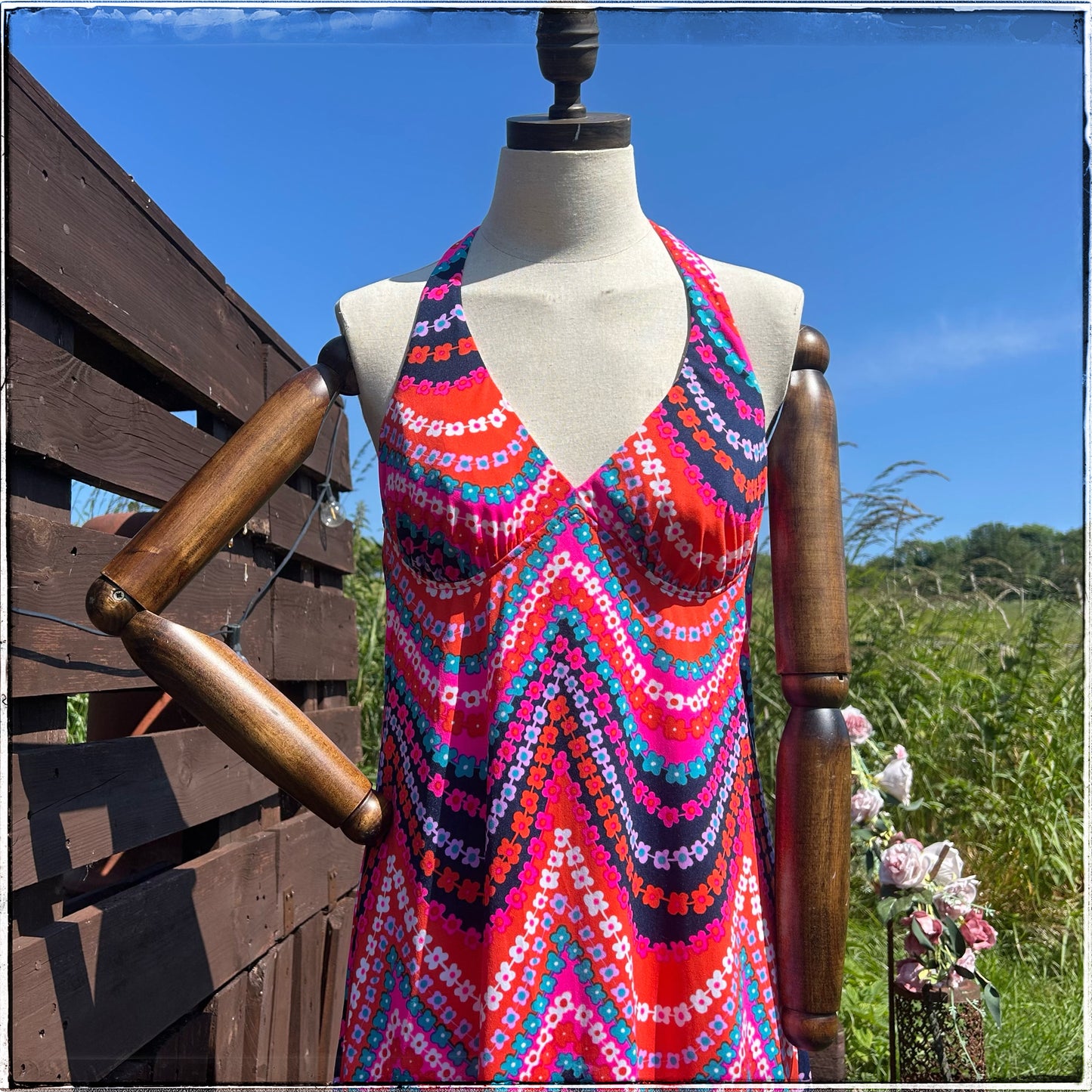 70s Elizabeth Stuart Halter Neck Maxi Dress