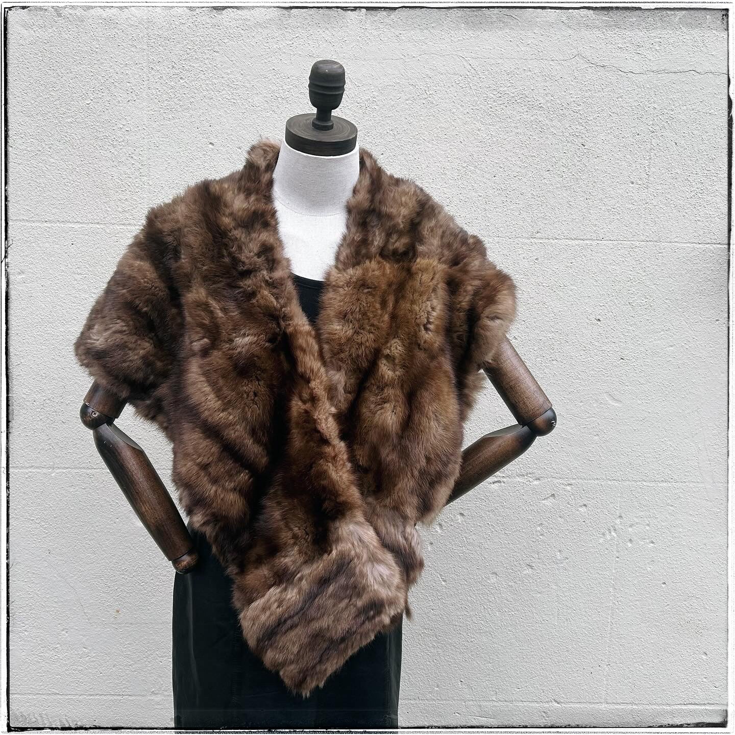 Vintage Large Brown Embroidered Real Fur Stole
