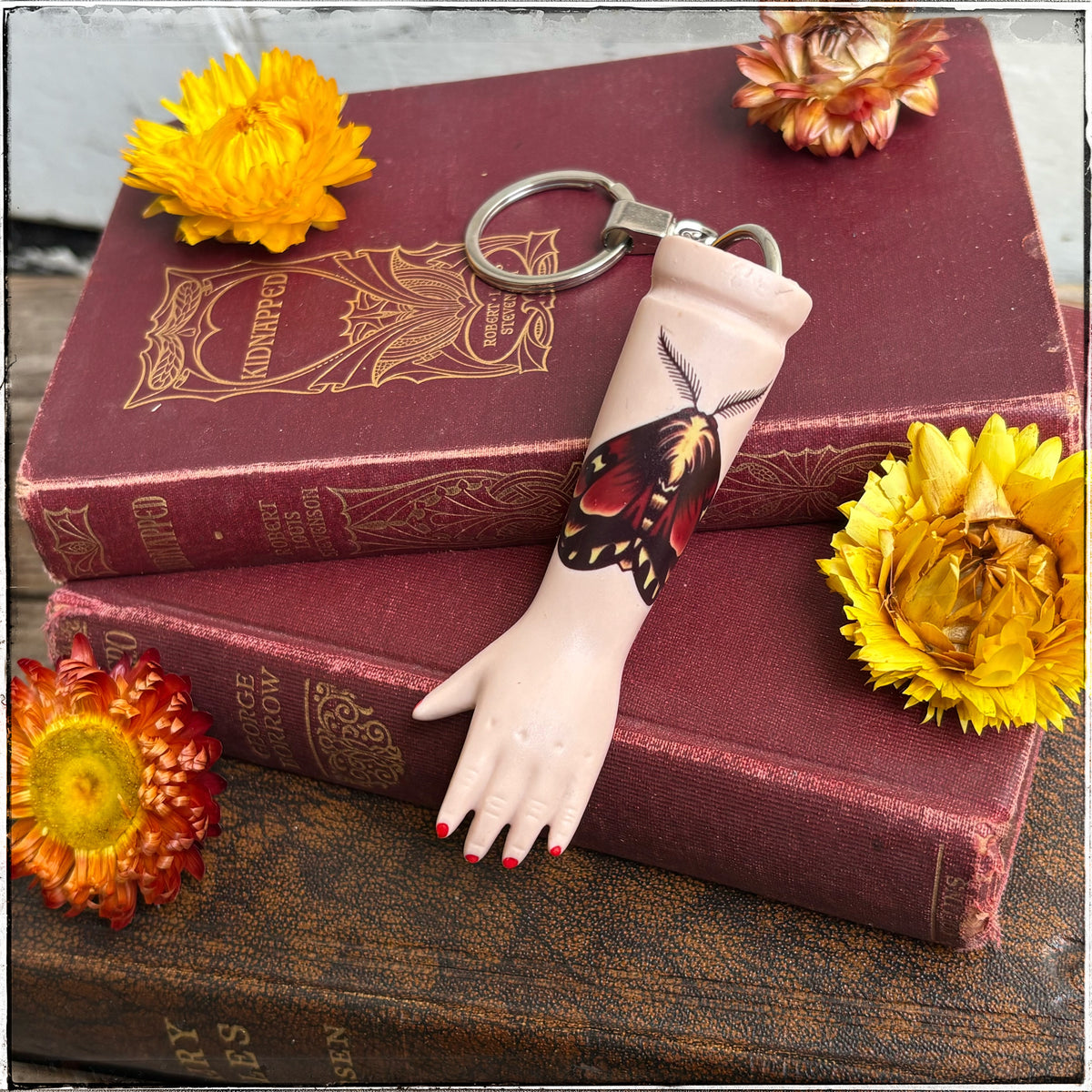 Porcelain Doll Arm Key Ring - Large Moth