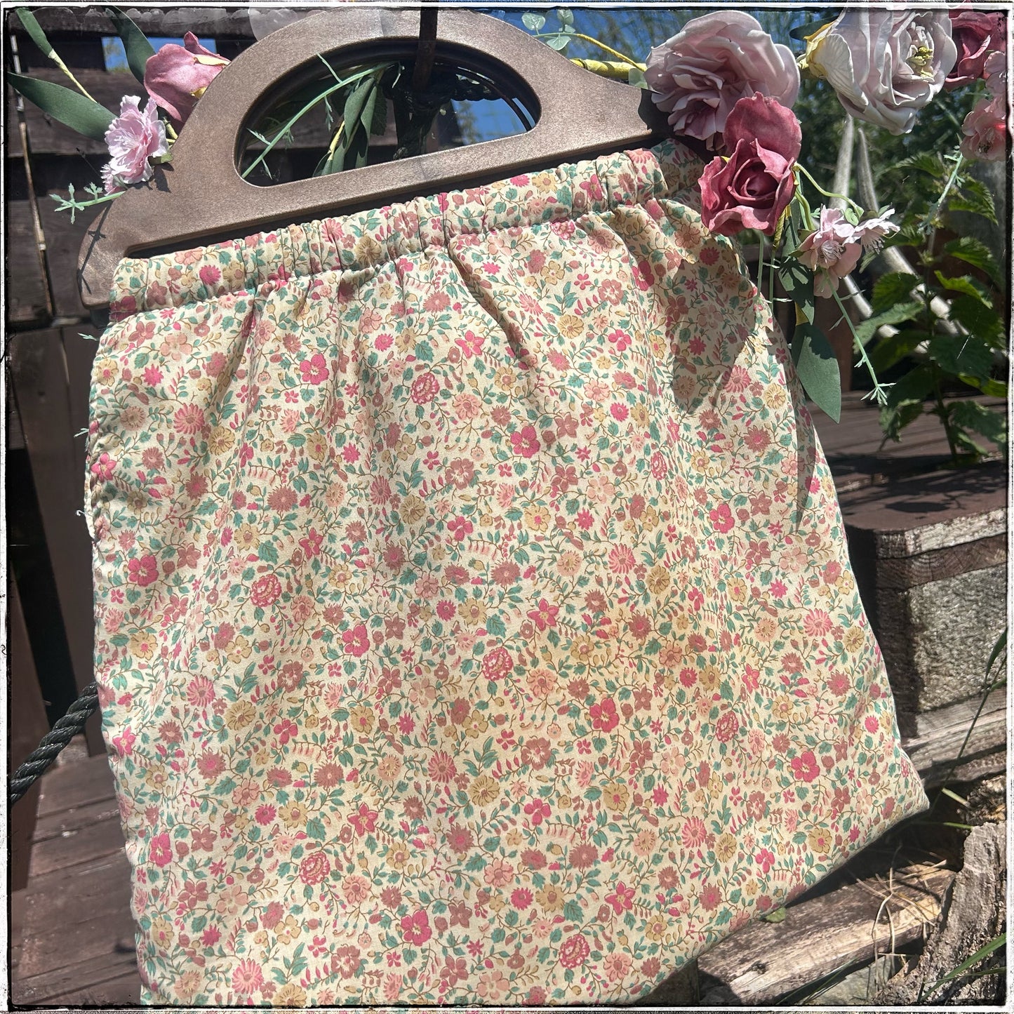70s Vintage Floral Knitting Bag