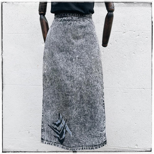 Vintage Appliqué Acid Wash Denim Skirt