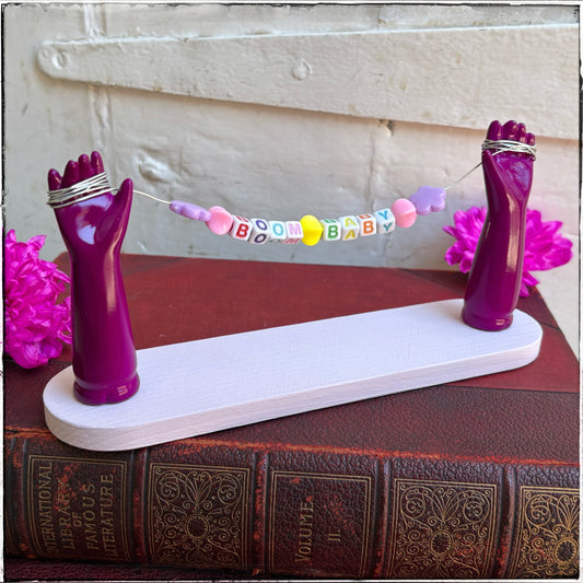 Large Recycled Porcelain Doll Leg Sign Holder - BOOM BABY