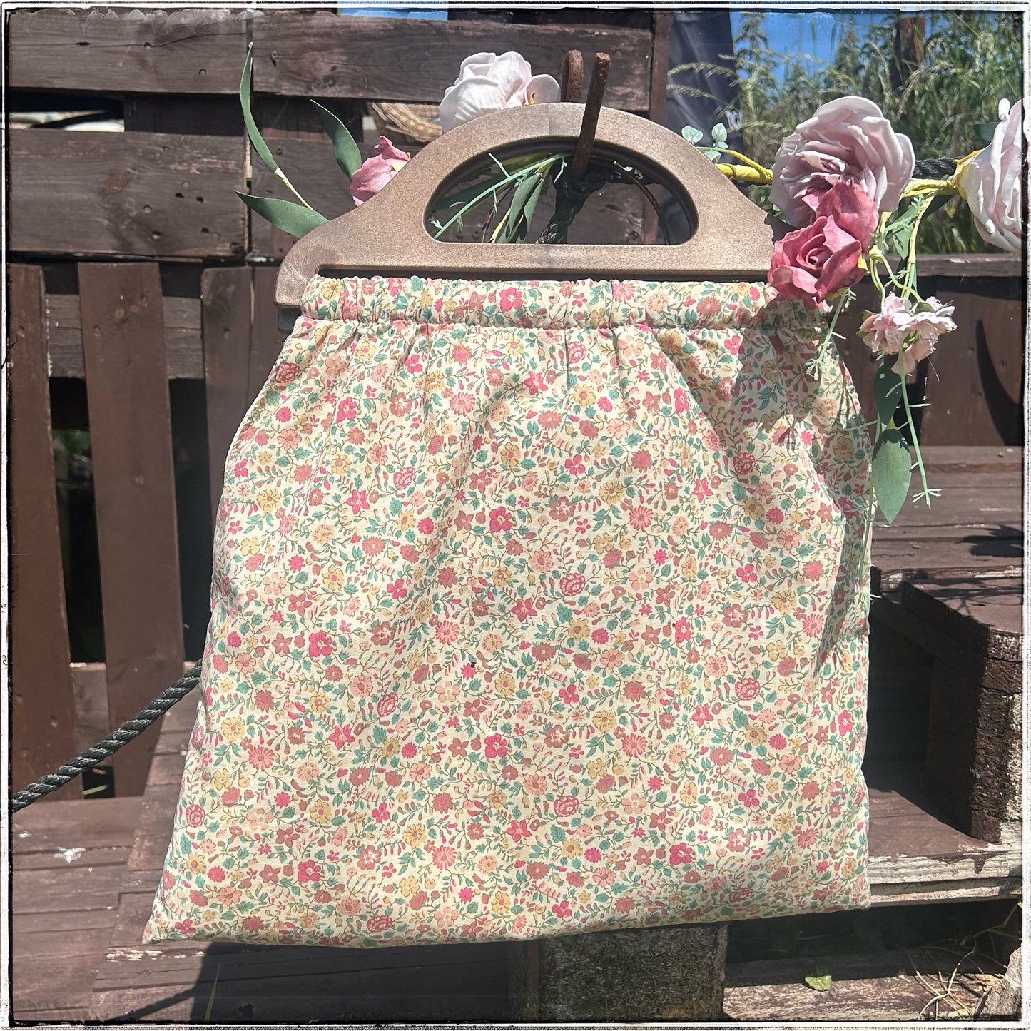 70s Vintage Floral Knitting Bag