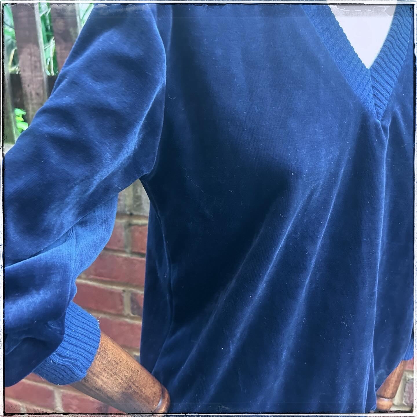 Vintage 80s Navy Velour V Neck Sweatshirt