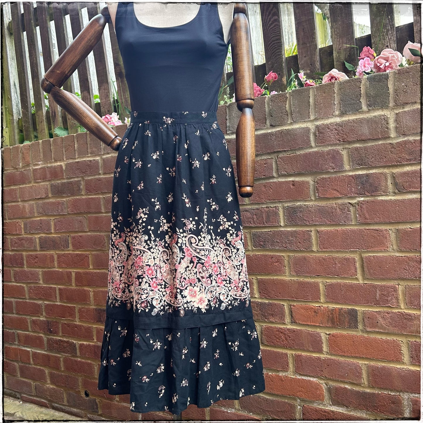 Vintage Floral Boho Midi Skirt