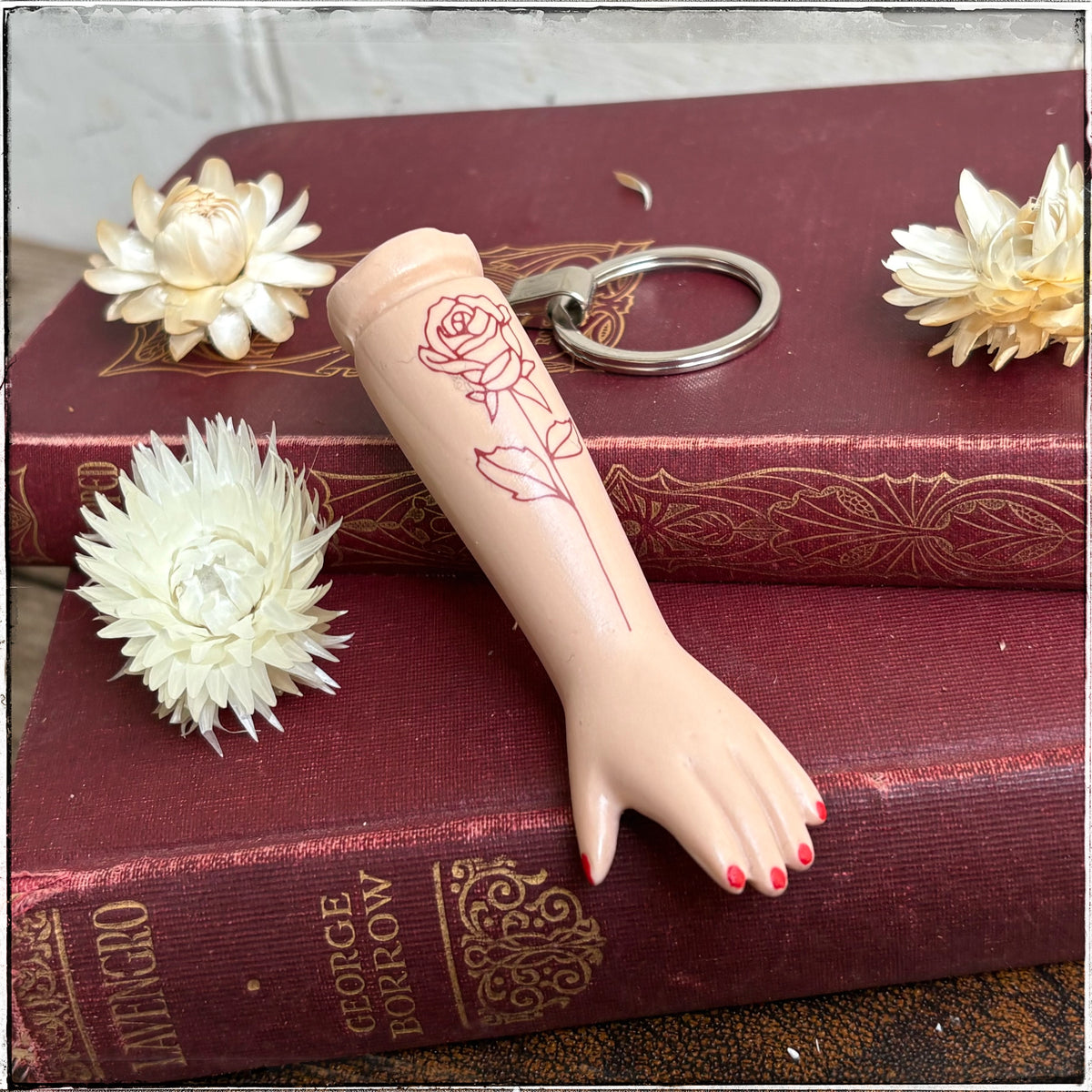 Porcelain Doll Arm Key Ring - Rose Gold Rose