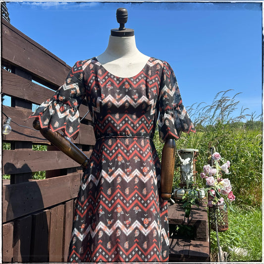 70s Vintage Geometric Print Maxi Dress