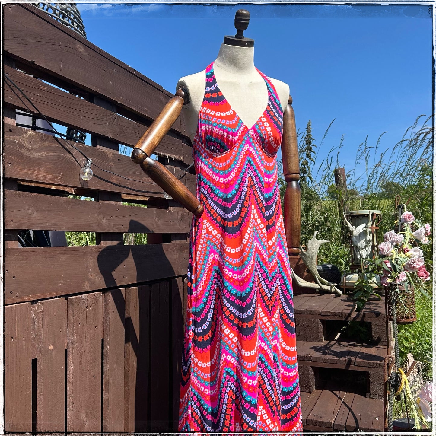 70s Elizabeth Stuart Halter Neck Maxi Dress