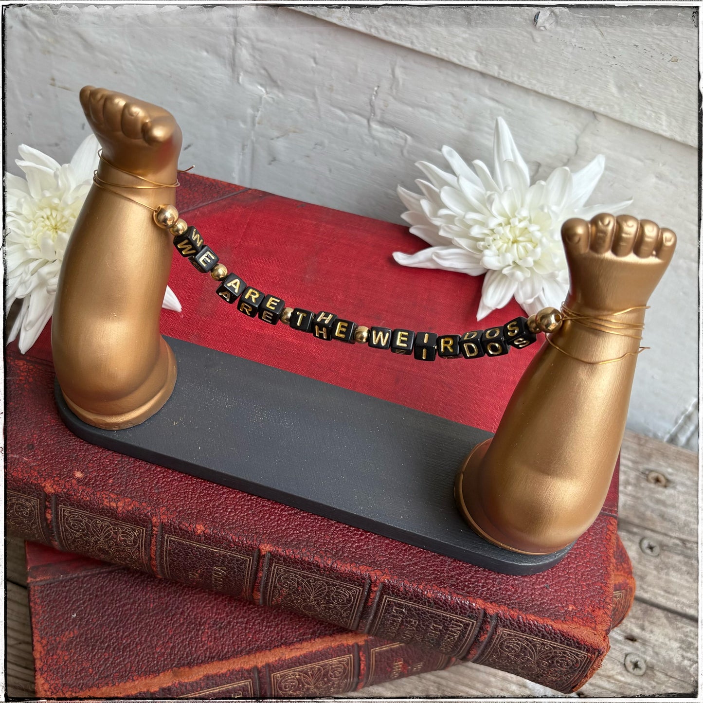 Large Recycled Porcelain Doll Leg Sign Holder - We Are The Weirdos