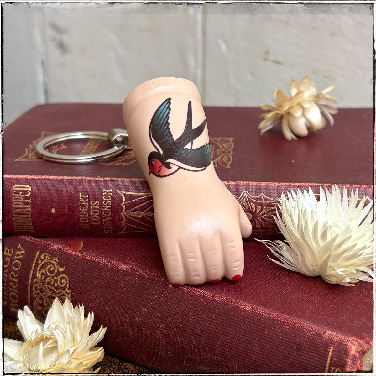 Porcelain Doll Arm Key Ring - Blue Swallow