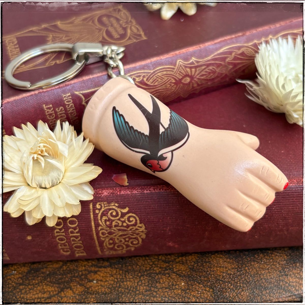 Porcelain Doll Arm Key Ring - Blue Swallow
