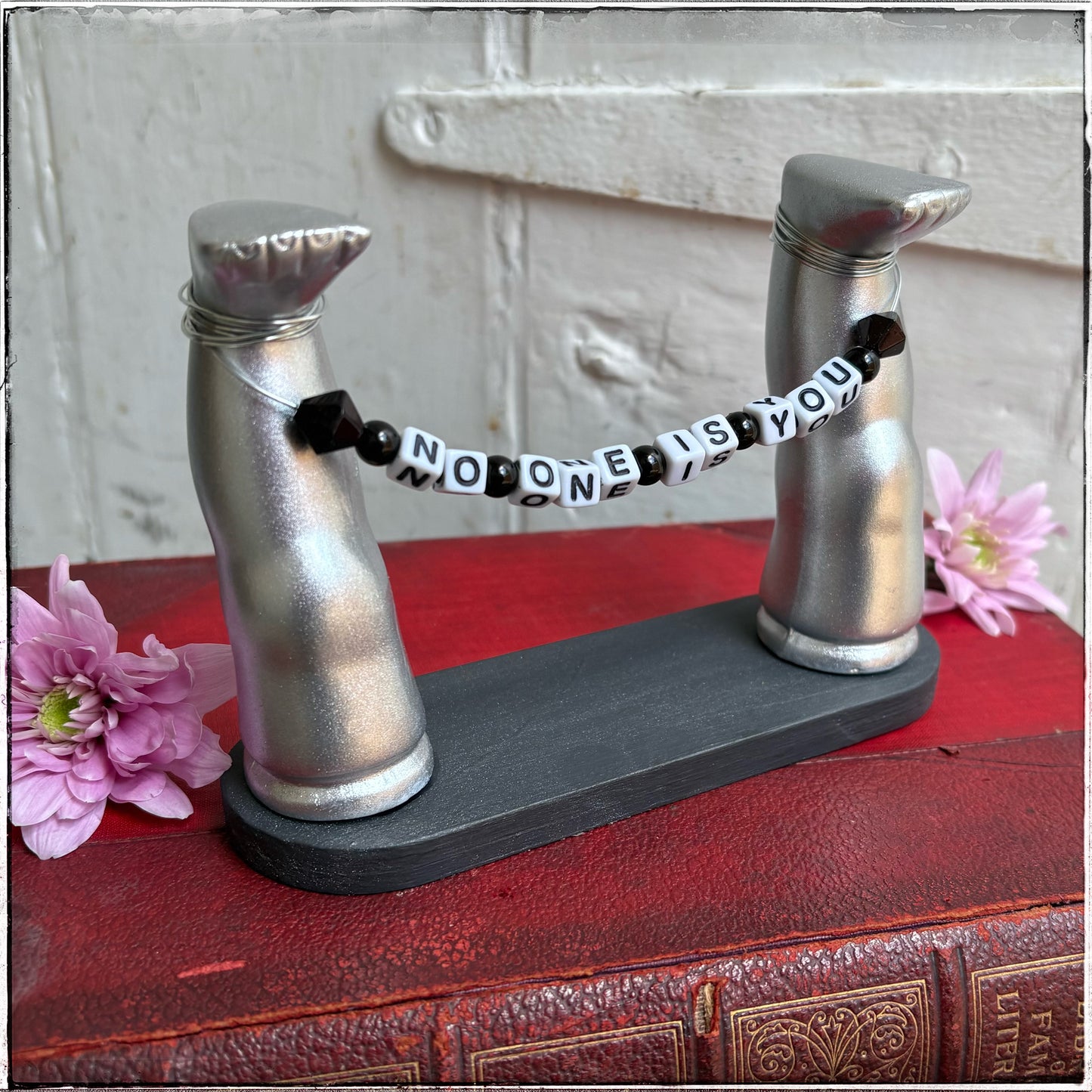 Medium Recycled Porcelain Doll Leg Sign Holder - No One Is You