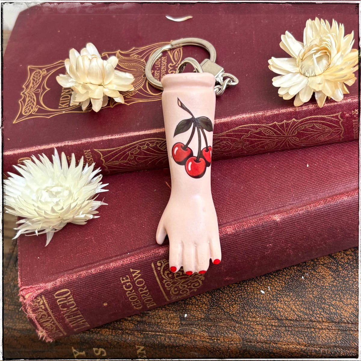 Porcelain Doll Arm Key Ring - Cherries