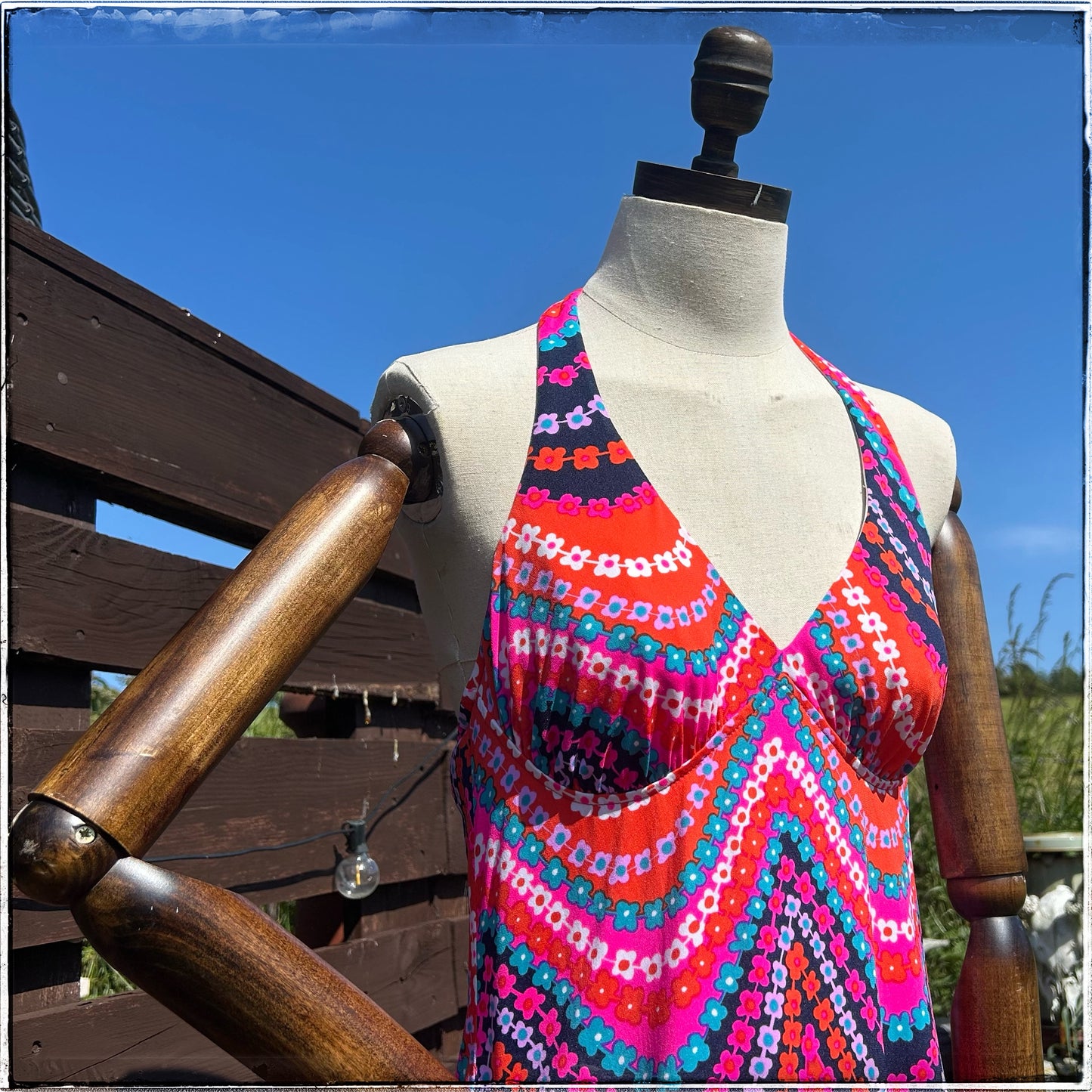 70s Elizabeth Stuart Halter Neck Maxi Dress