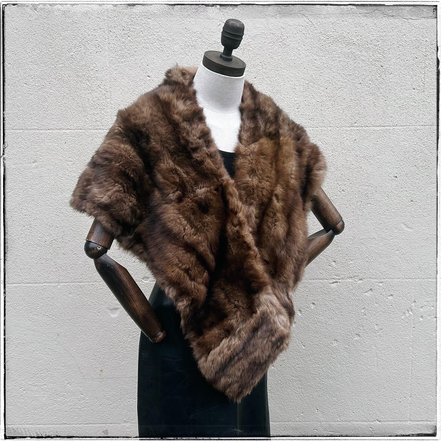 Vintage Large Brown Embroidered Real Fur Stole