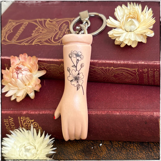 Porcelain Doll Arm Key Ring - B&W Bouquet