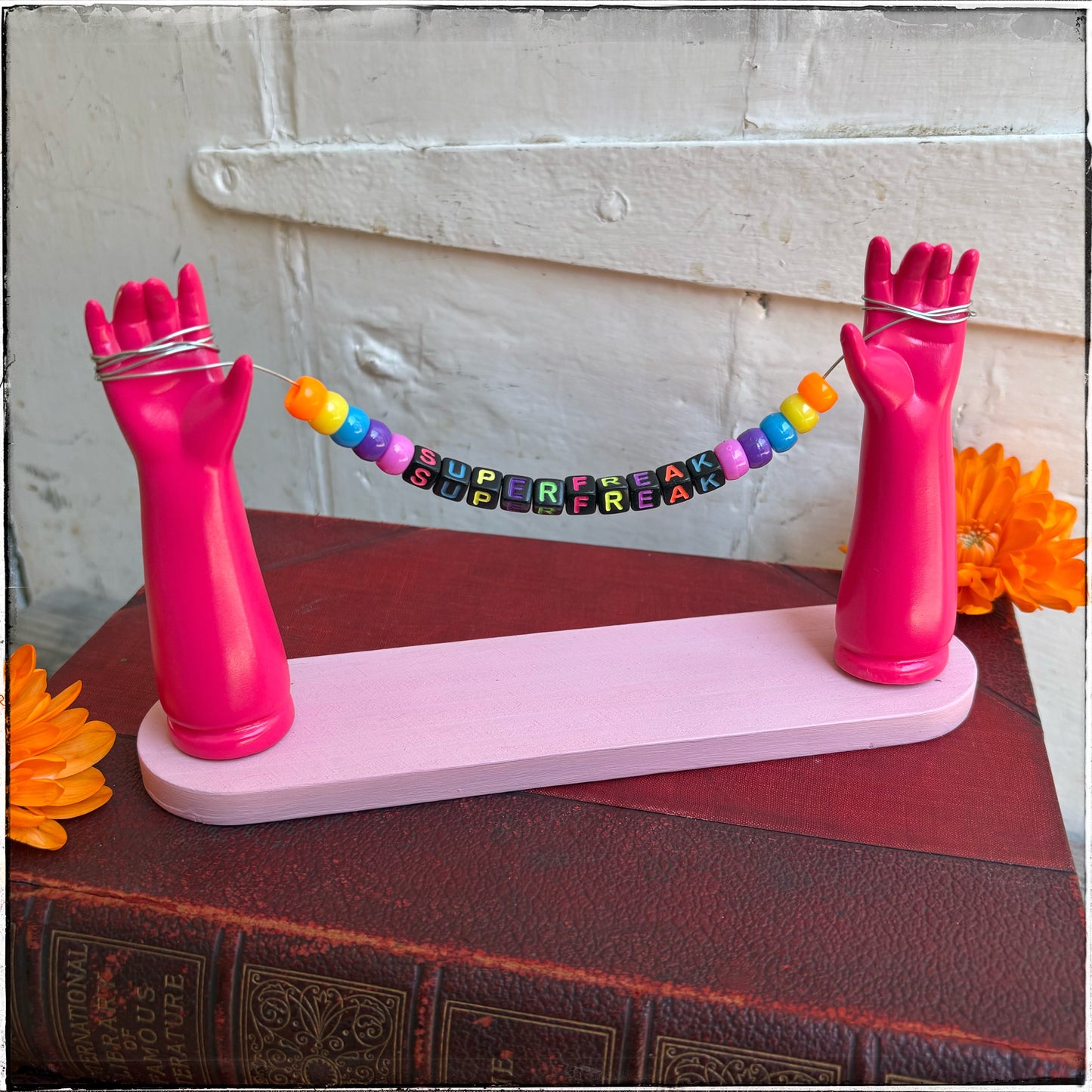 Large Recycled Porcelain Doll Arm Sign Holder - Superfreak