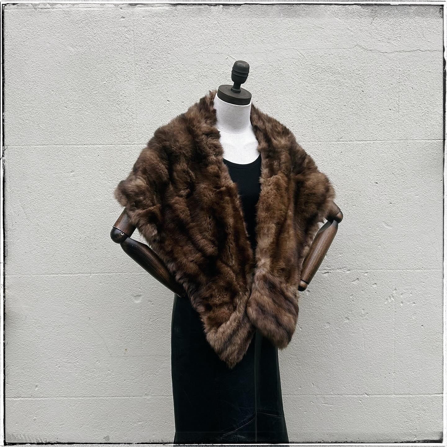 Vintage Large Brown Embroidered Real Fur Stole