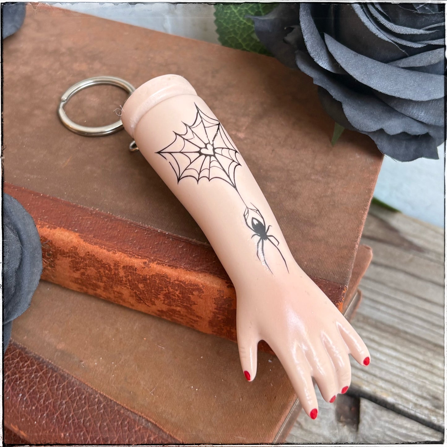 Large Doll Arm Key Ring - Heart Spiderweb