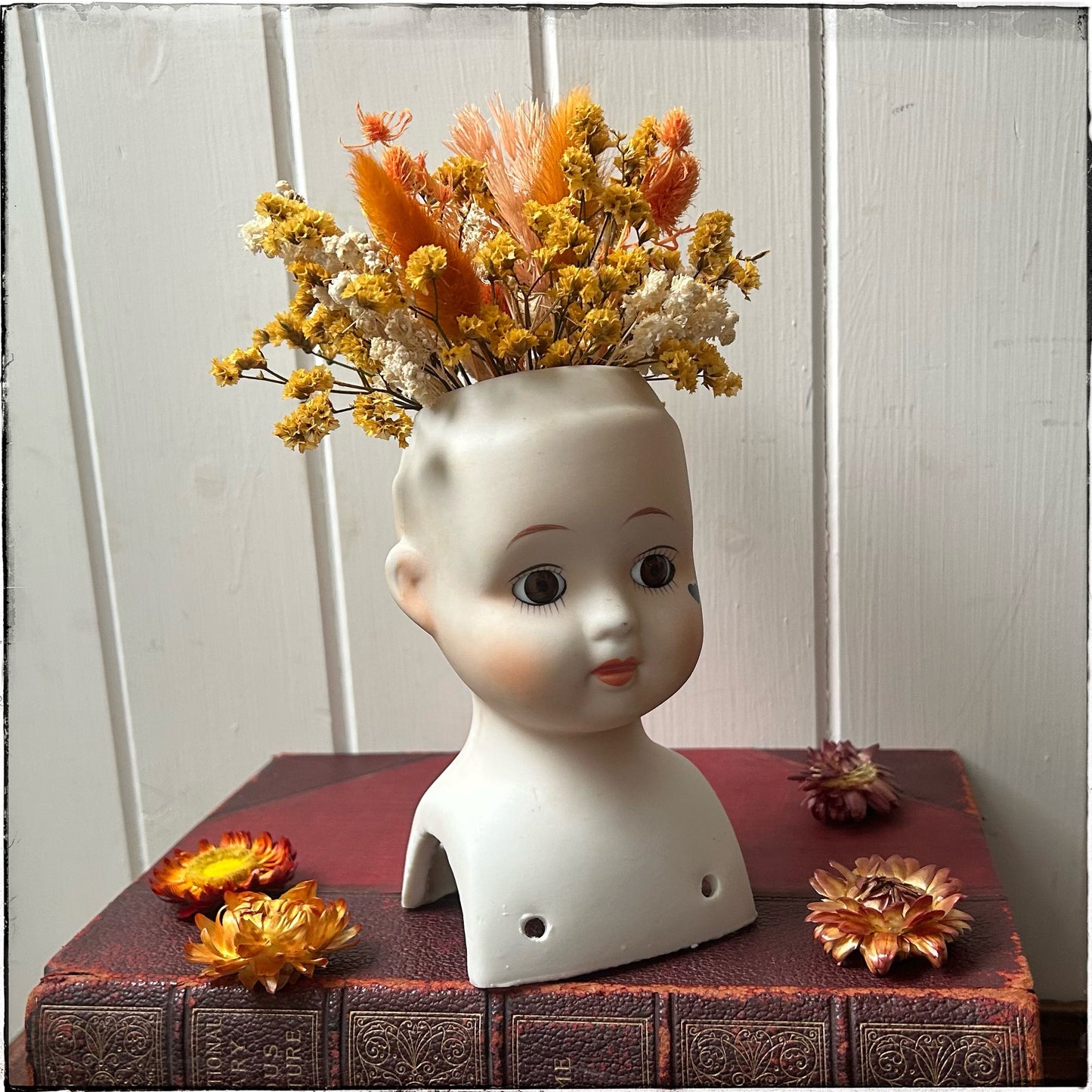 Vintage recycled porcelain doll head - Coral Side shot