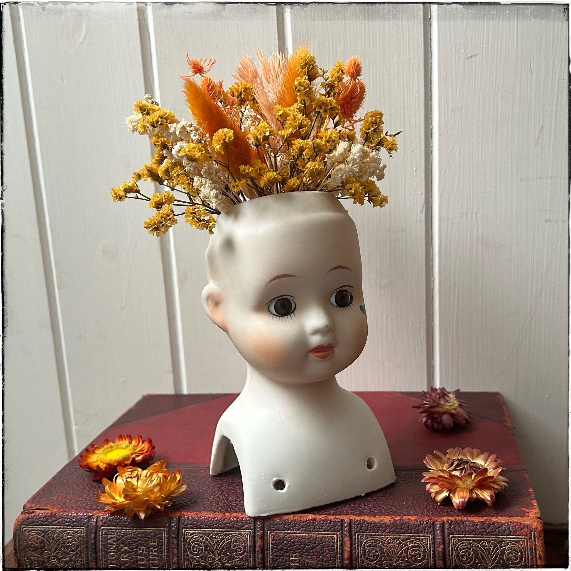 Vintage recycled porcelain doll head - Coral Side shot