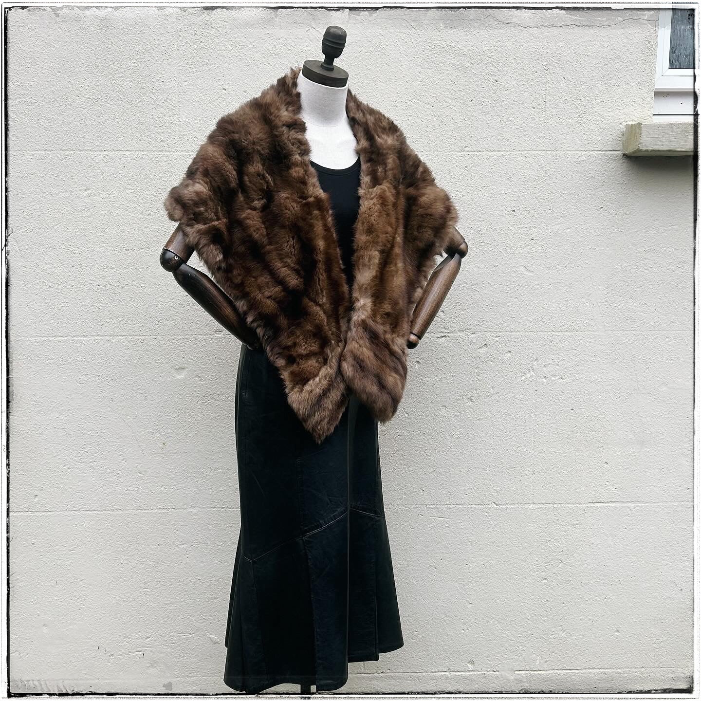 Vintage Large Brown Embroidered Real Fur Stole