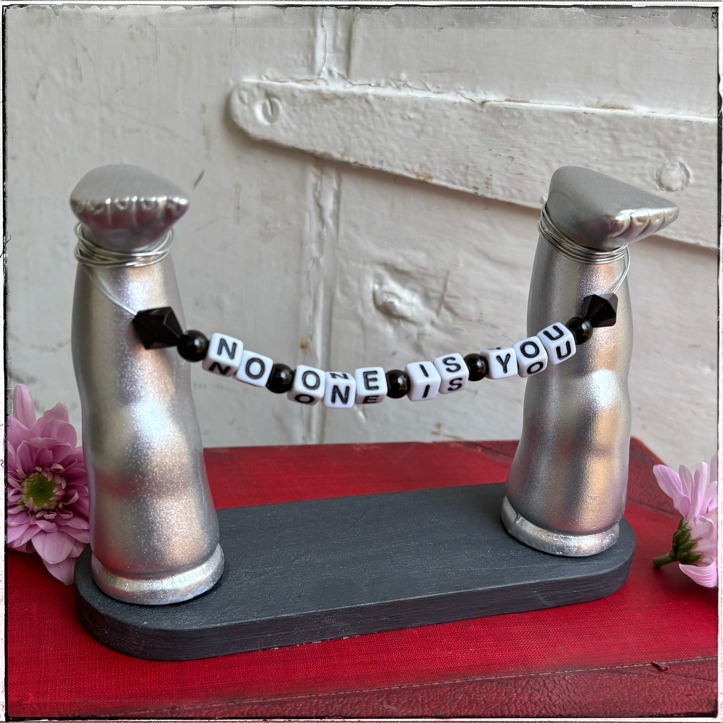 Medium Recycled Porcelain Doll Leg Sign Holder - No One Is You