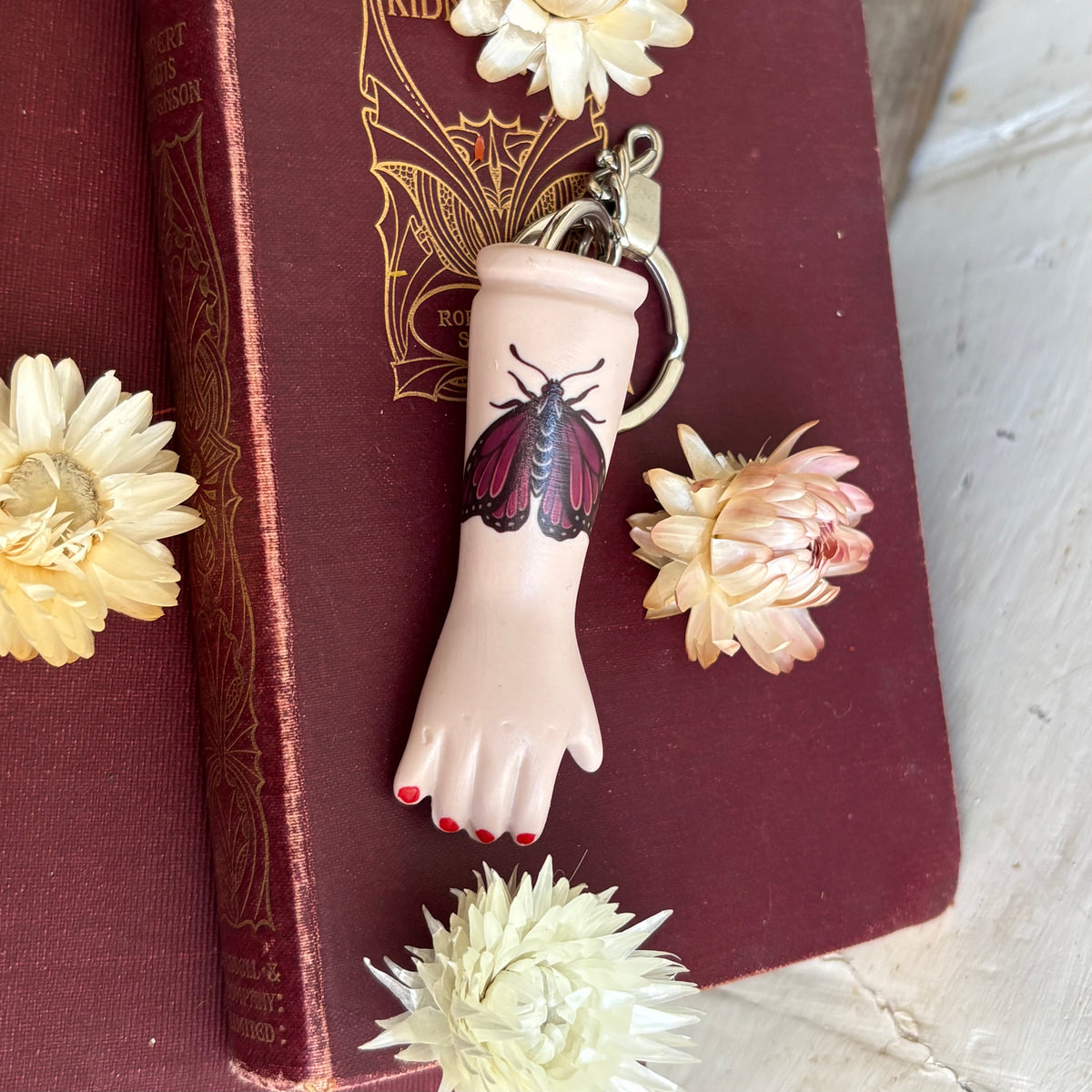 Porcelain Doll Arm Key Ring - Purple Moth